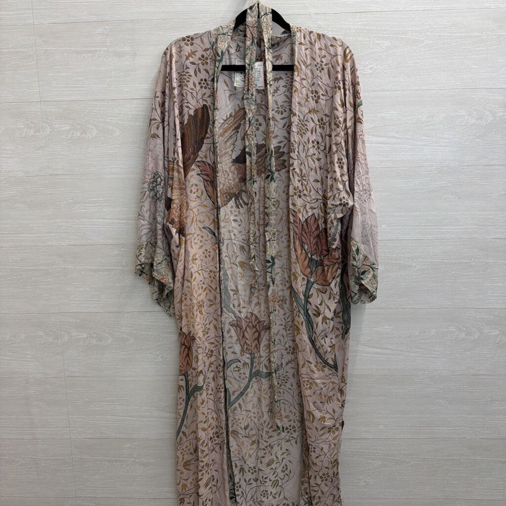 Market of Stars Blush Pink/ Multi Print Long Sleeve Tie Waist Open Front Duster One Size
