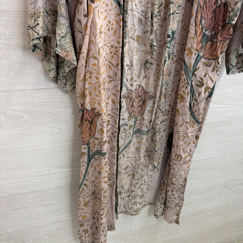 Market of Stars Blush Pink/ Multi Print Long Sleeve Tie Waist Open Front Duster One Size