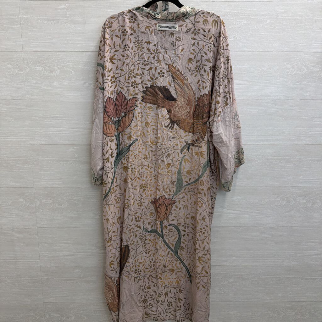 Market of Stars Blush Pink/ Multi Print Long Sleeve Tie Waist Open Front Duster One Size