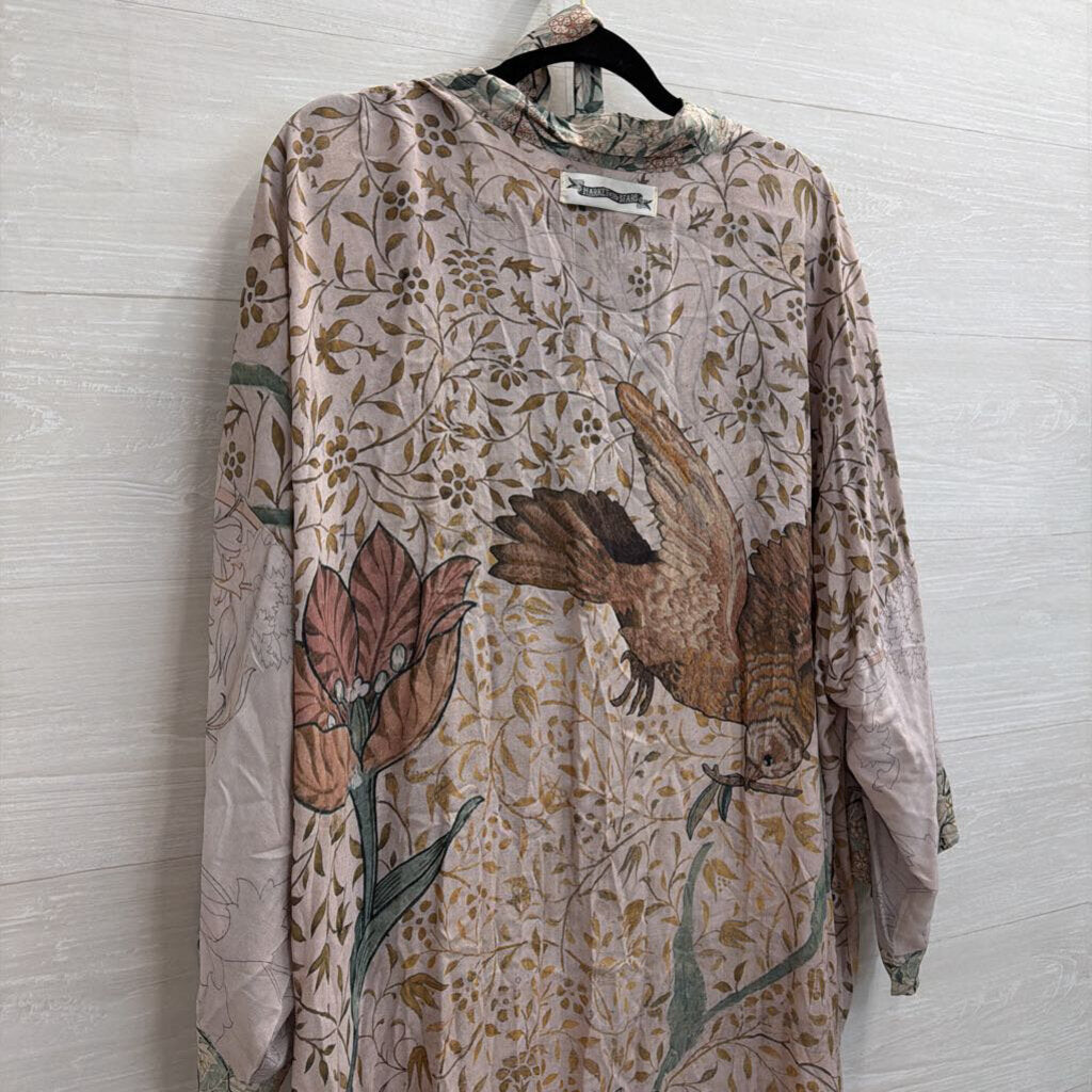 Market of Stars Blush Pink/ Multi Print Long Sleeve Tie Waist Open Front Duster One Size