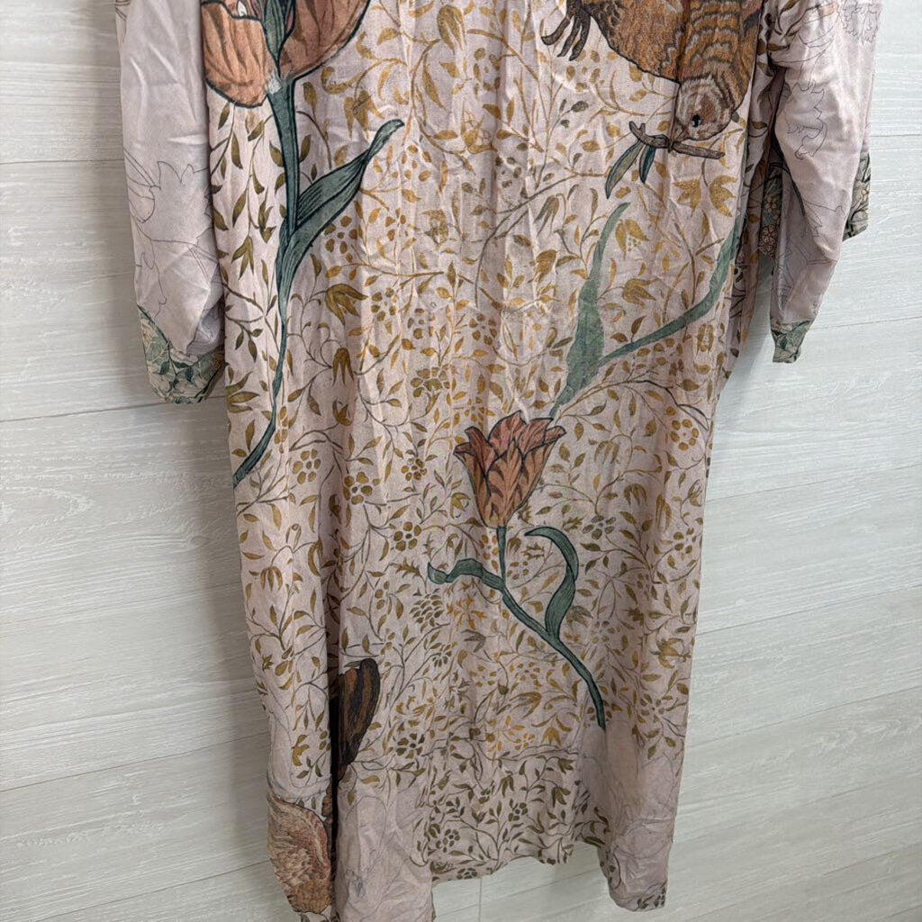 Market of Stars Blush Pink/ Multi Print Long Sleeve Tie Waist Open Front Duster One Size