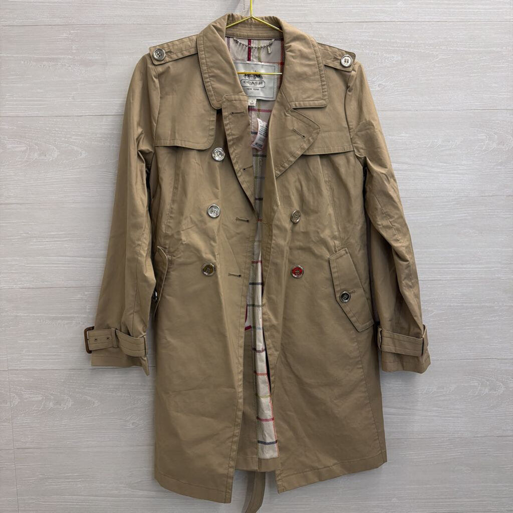 Coach Brown Double Breasted Belted Trench Coat Medium