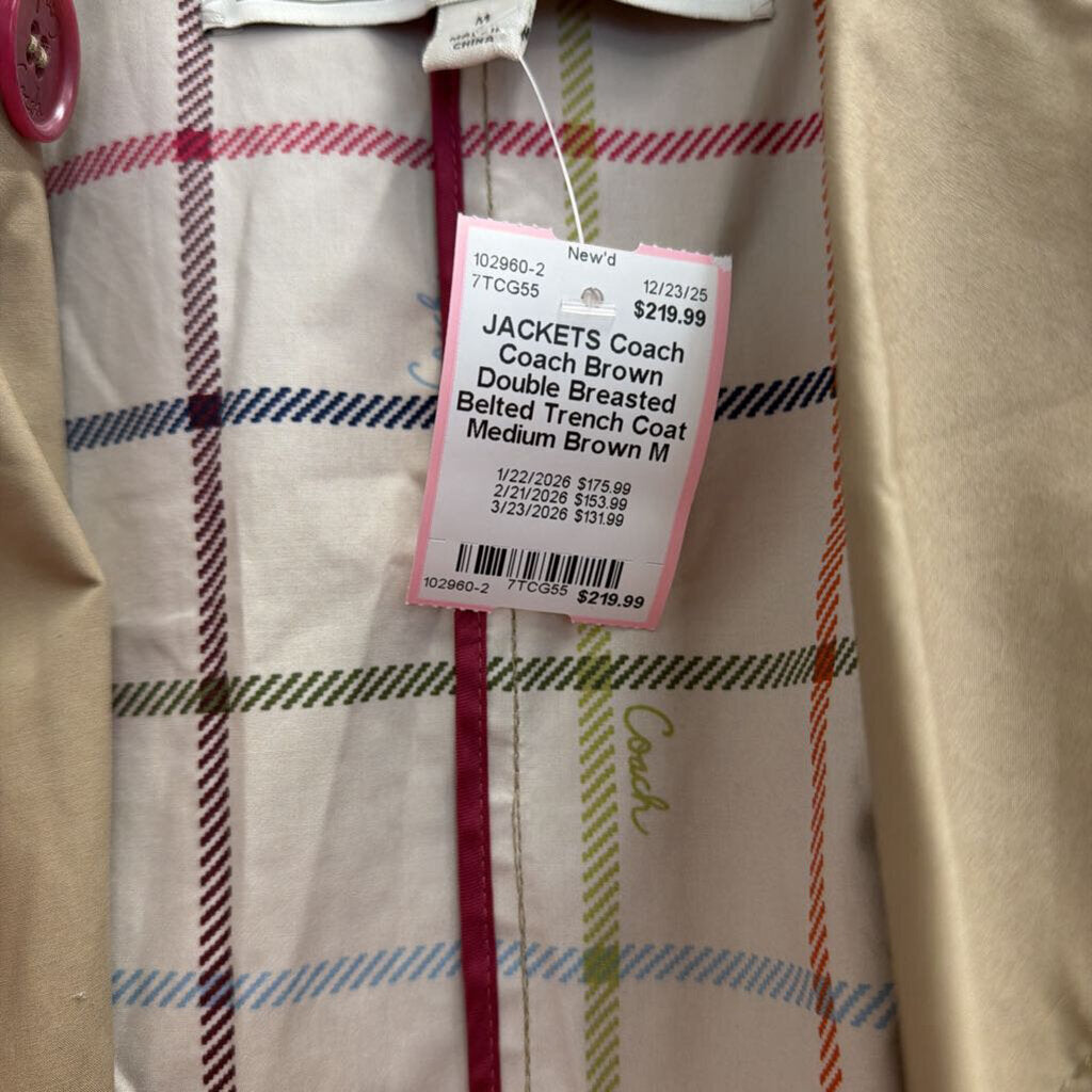 Coach Brown Double Breasted Belted Trench Coat Medium
