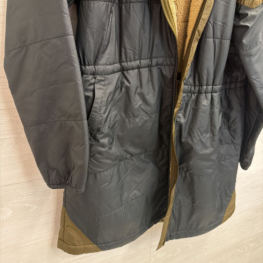 Columbia Black/ Green Soft Fleece Lined Long Zip Up Hooded Jacket Large