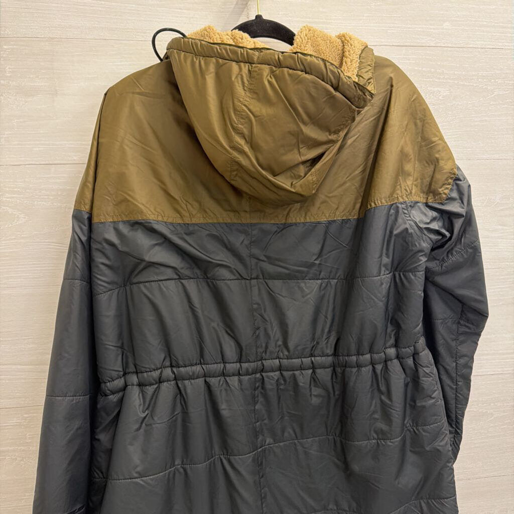 Columbia Black/ Green Soft Fleece Lined Long Zip Up Hooded Jacket Large