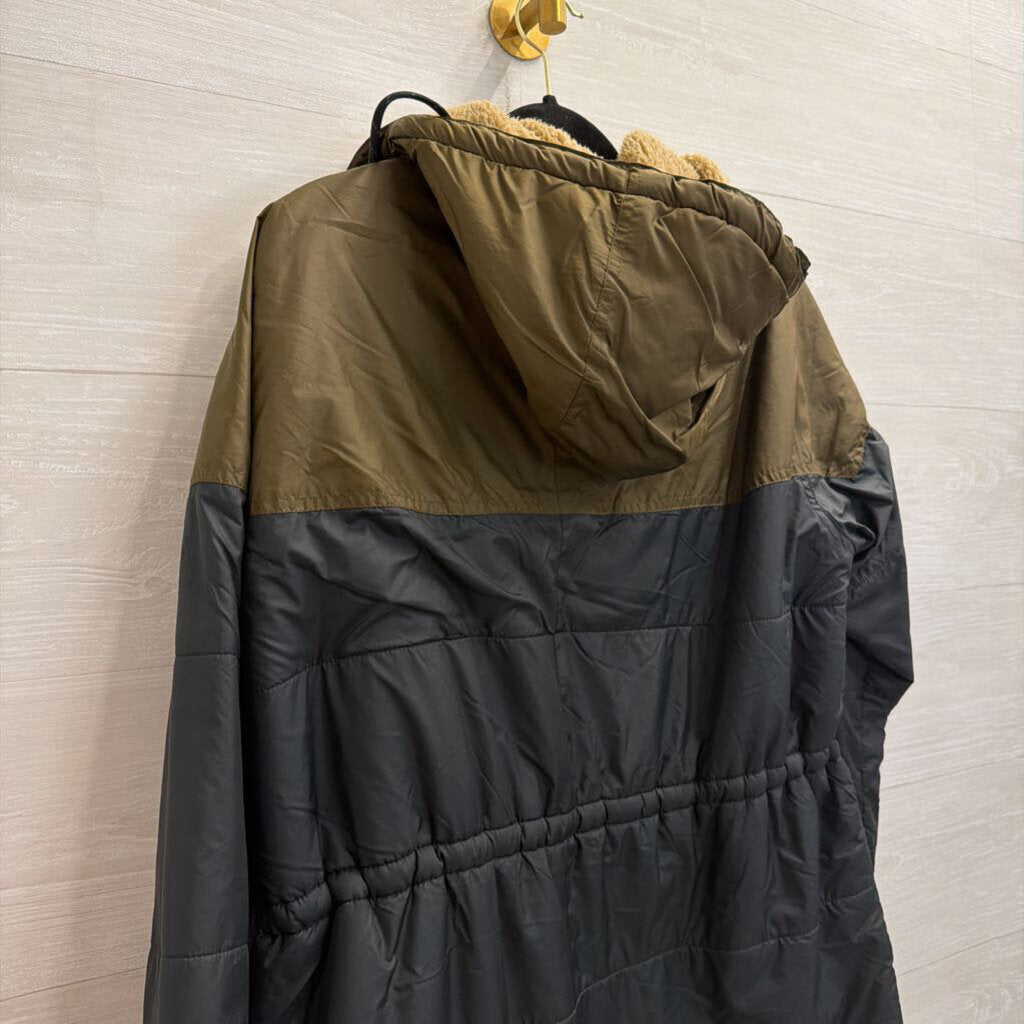 Columbia Black/ Green Soft Fleece Lined Long Zip Up Hooded Jacket Large