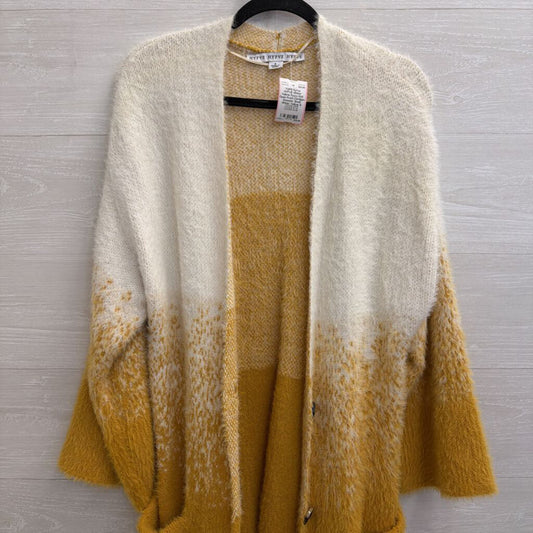 HYFVE White/ Yellow Fuzzy Knit Open Front Cardigan Sweater Small