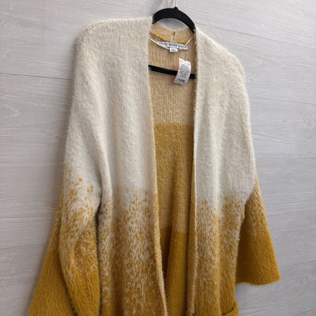 HYFVE White/ Yellow Fuzzy Knit Open Front Cardigan Sweater Small