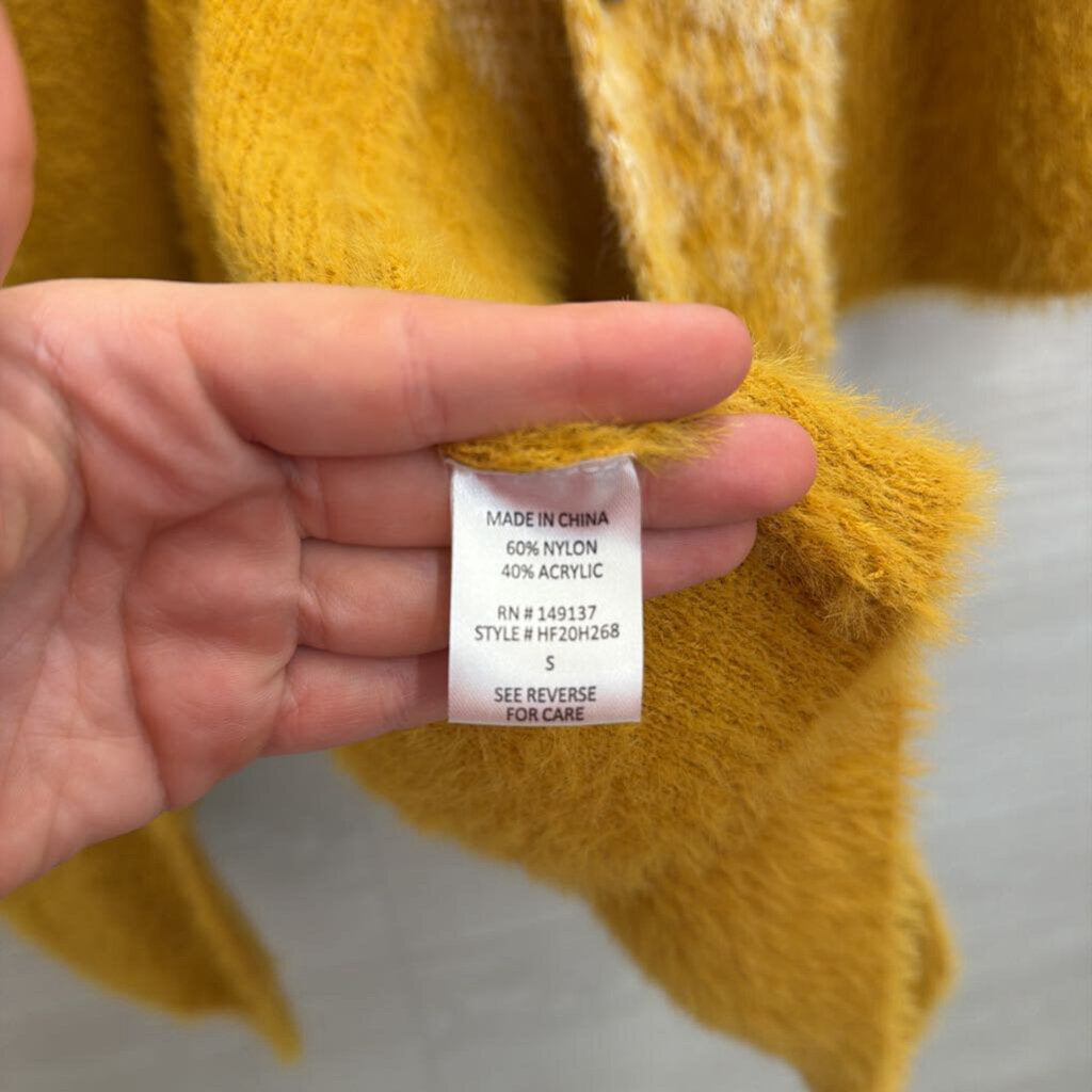 HYFVE White/ Yellow Fuzzy Knit Open Front Cardigan Sweater Small