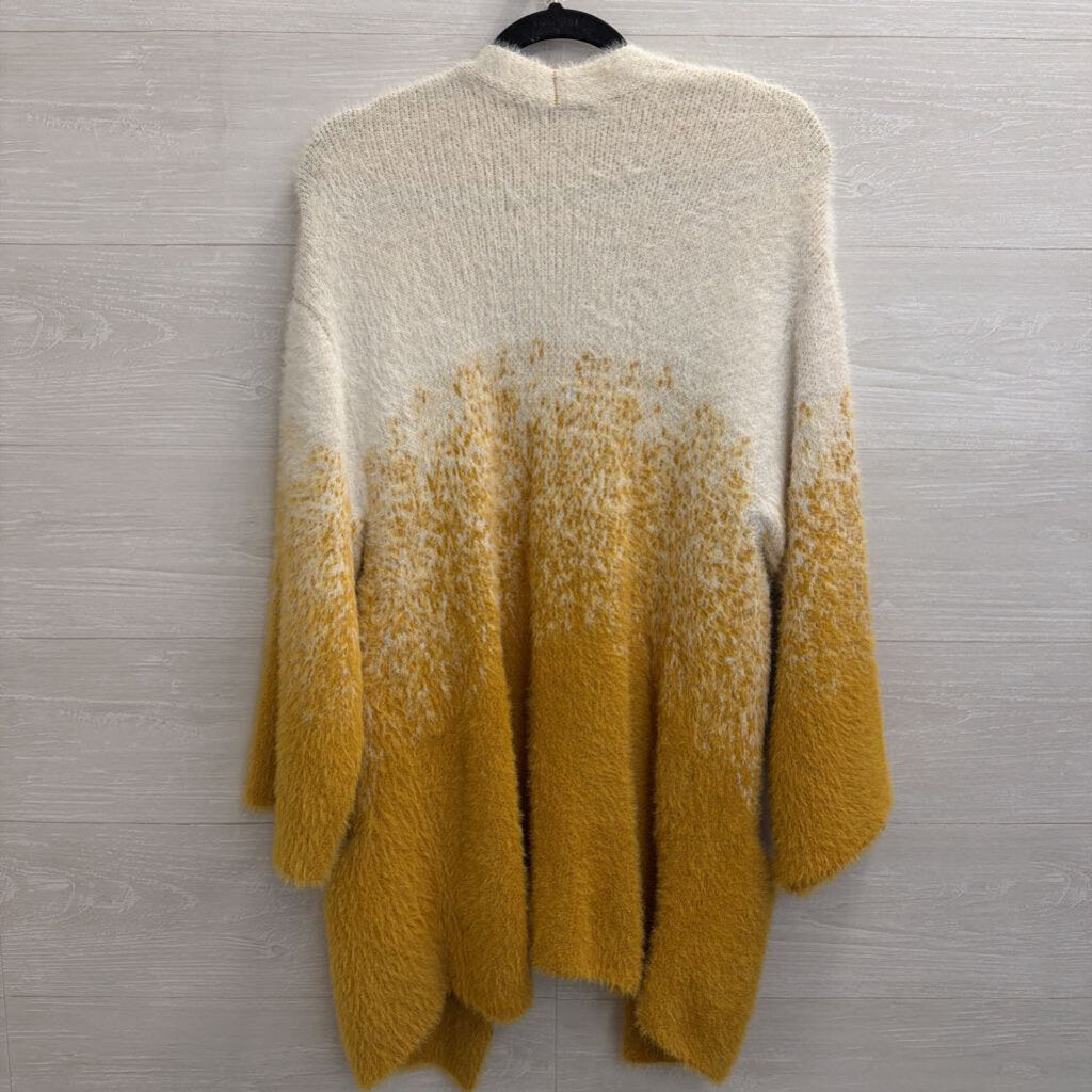 HYFVE White/ Yellow Fuzzy Knit Open Front Cardigan Sweater Small