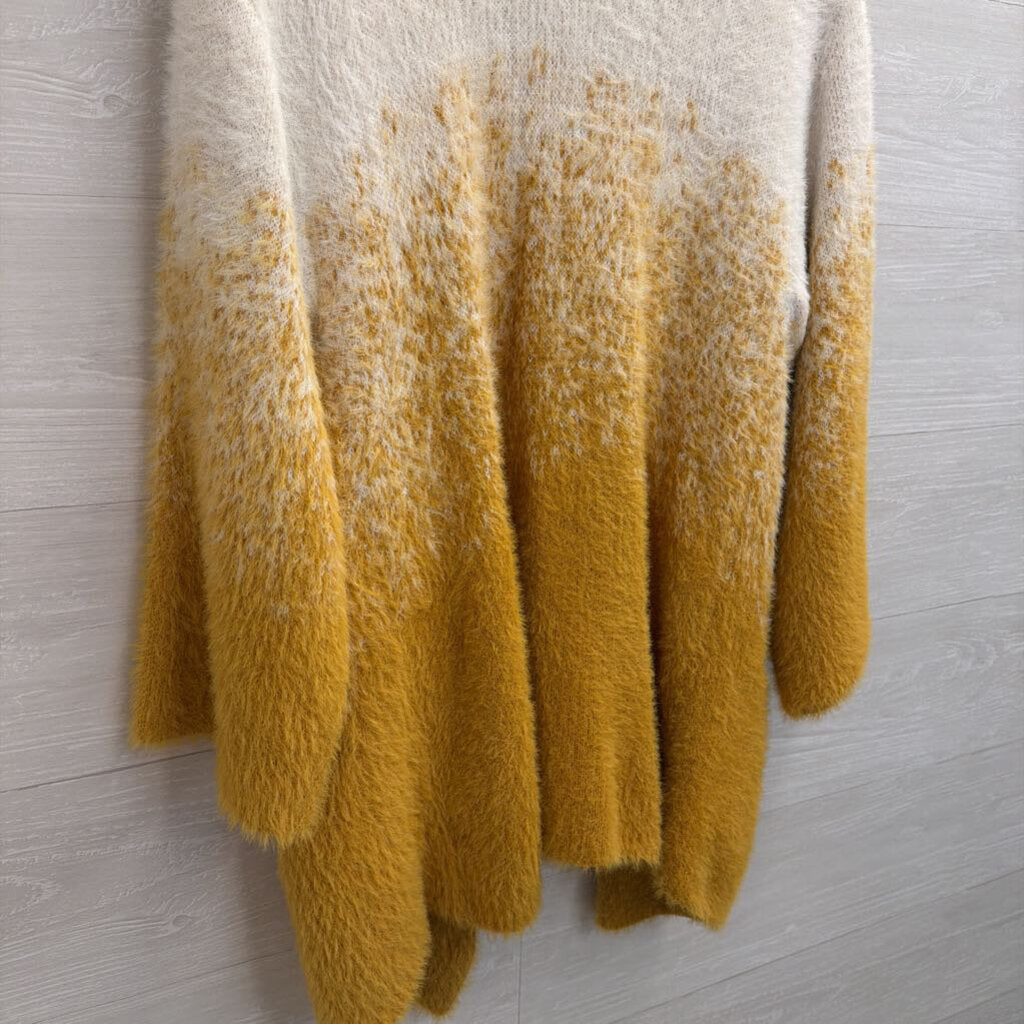 HYFVE White/ Yellow Fuzzy Knit Open Front Cardigan Sweater Small