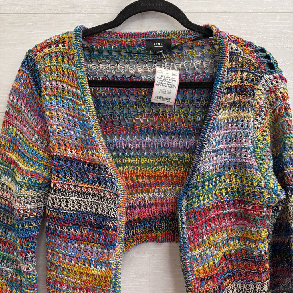 Line Multi Color Striped Knit Cropped Cardigan Sweater Extra Small