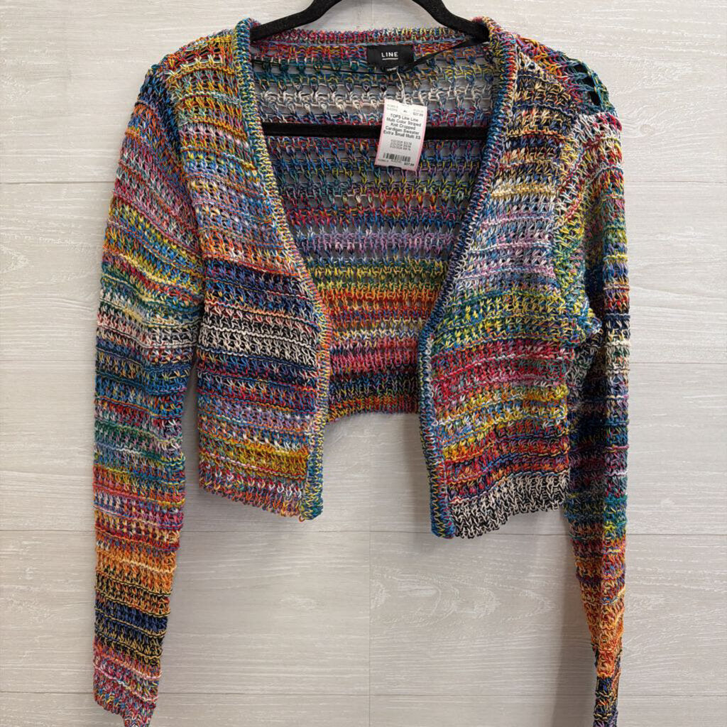Line Multi Color Striped Knit Cropped Cardigan Sweater Extra Small