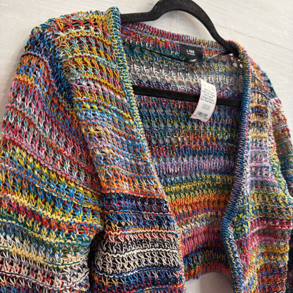 Line Multi Color Striped Knit Cropped Cardigan Sweater Extra Small