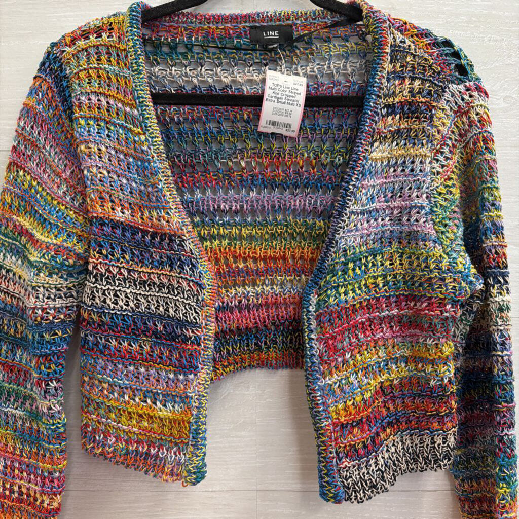 Line Multi Color Striped Knit Cropped Cardigan Sweater Extra Small