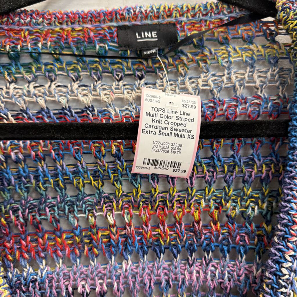 Line Multi Color Striped Knit Cropped Cardigan Sweater Extra Small