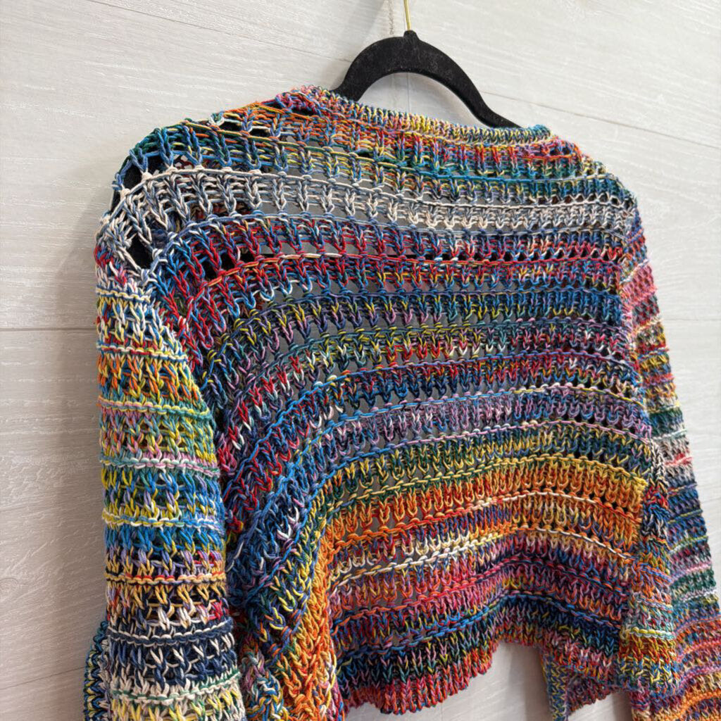 Line Multi Color Striped Knit Cropped Cardigan Sweater Extra Small