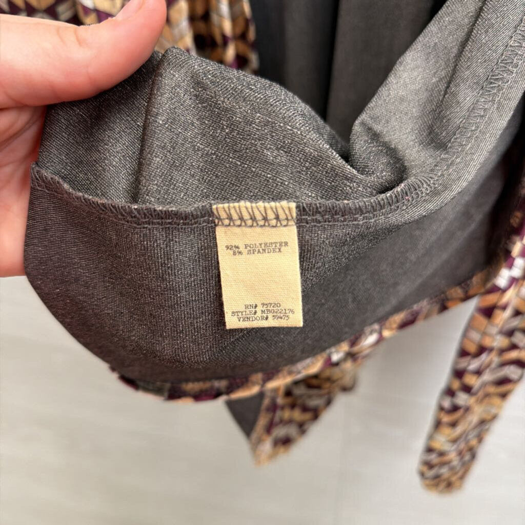 Gimmicks Yellow/ Purple Crushed Velvet Print Long Sleeve Open Front Top Medium