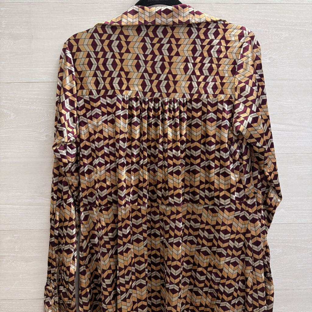 Gimmicks Yellow/ Purple Crushed Velvet Print Long Sleeve Open Front Top Medium