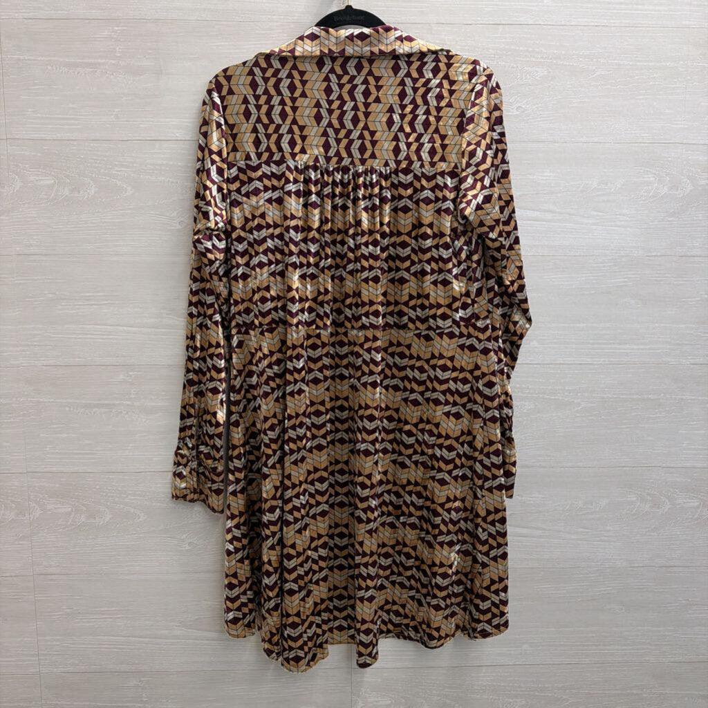 Gimmicks Yellow/ Purple Crushed Velvet Print Long Sleeve Open Front Top Medium