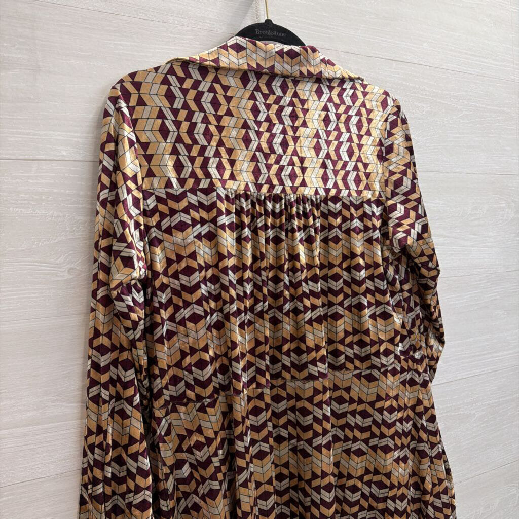 Gimmicks Yellow/ Purple Crushed Velvet Print Long Sleeve Open Front Top Medium