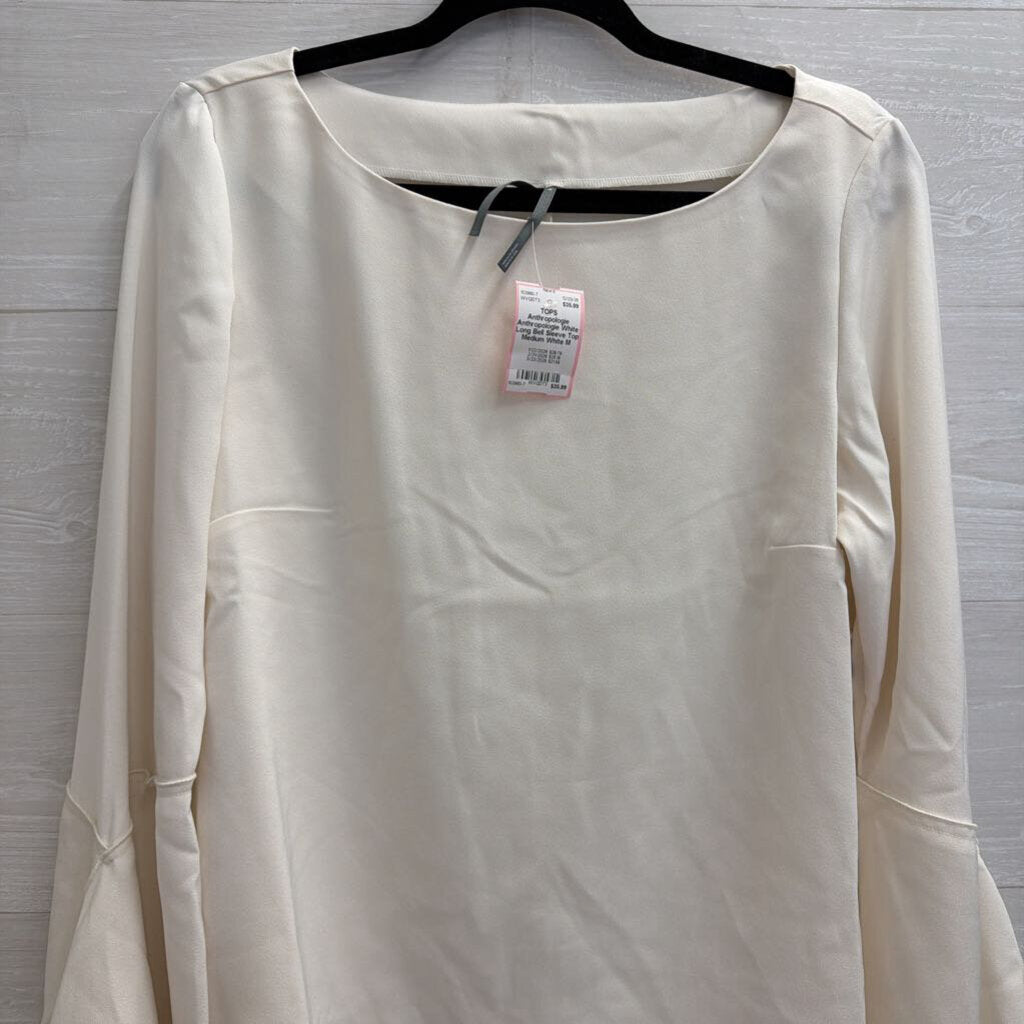 Anthropologie White Long Bell Sleeve Top Medium