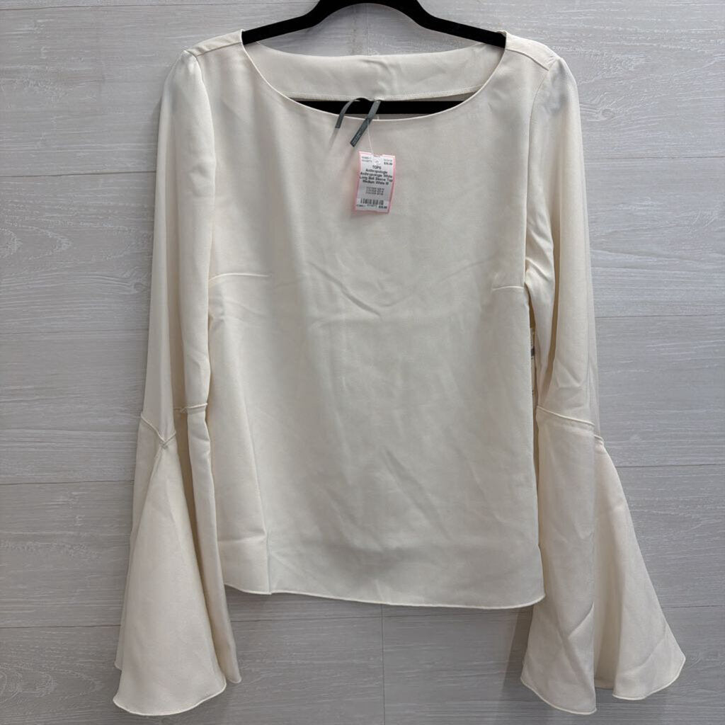 Anthropologie White Long Bell Sleeve Top Medium