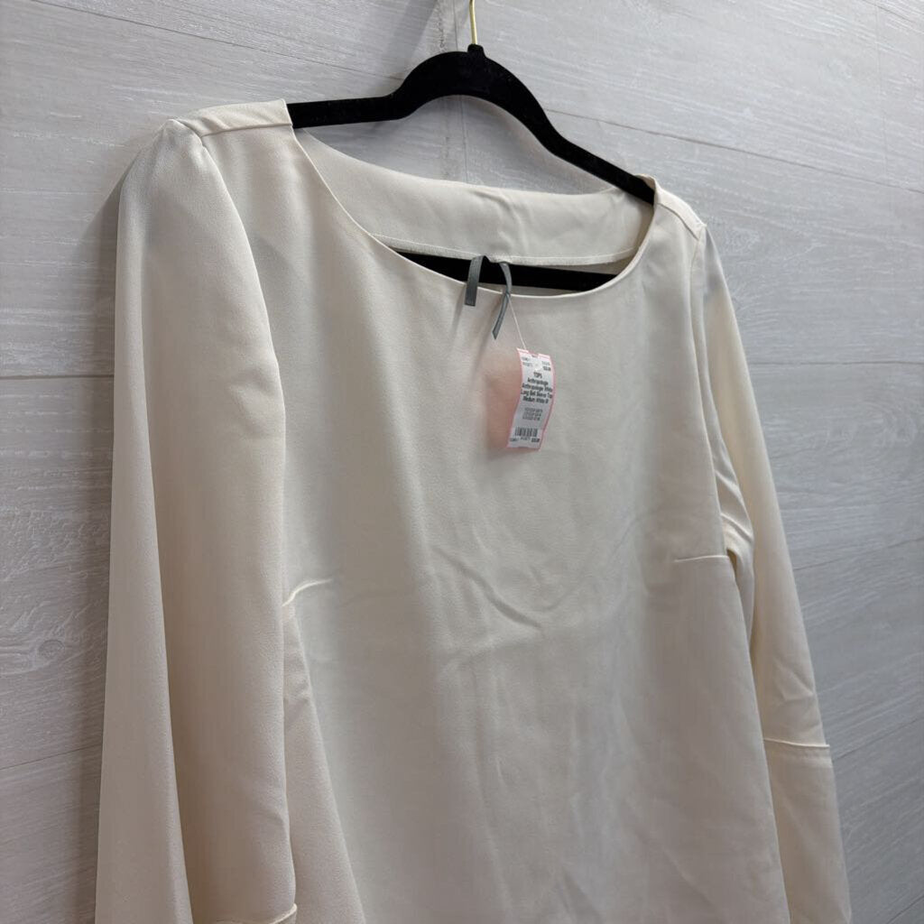 Anthropologie White Long Bell Sleeve Top Medium