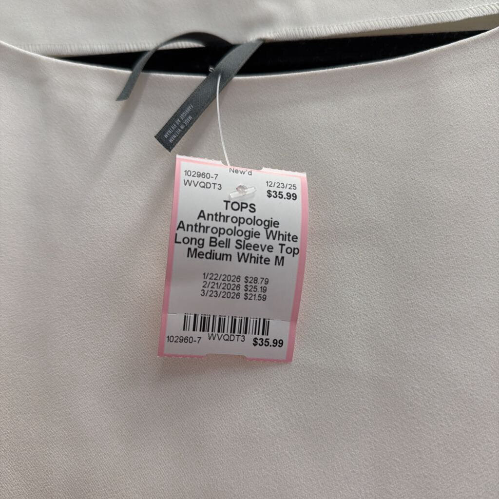 Anthropologie White Long Bell Sleeve Top Medium