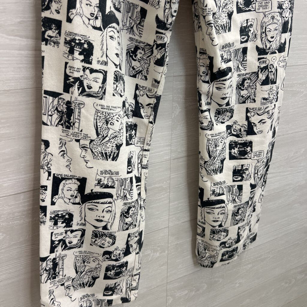 Reformation Jeans White/ Black Comic Print High Rise Straight Leg Jeans 28