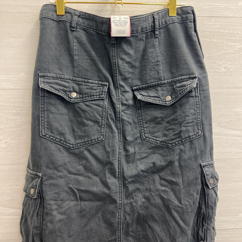 Chaser Grey Denim Cargo Maxi Skirt Small