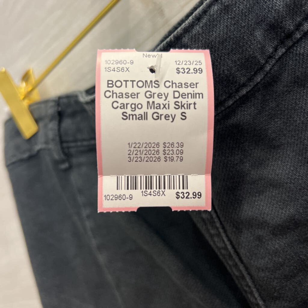 Chaser Grey Denim Cargo Maxi Skirt Small