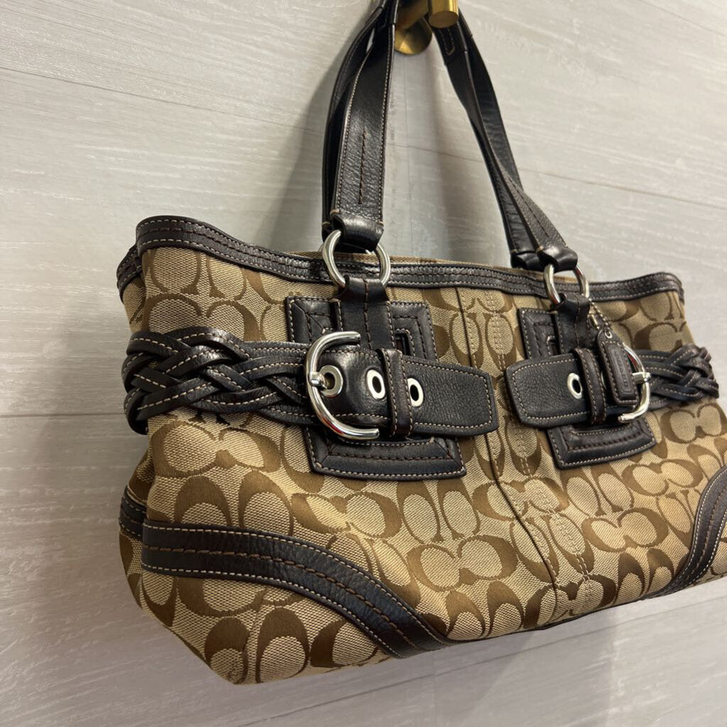 Coach Brown Soho Signature Jacquard Leather Satchel Purse