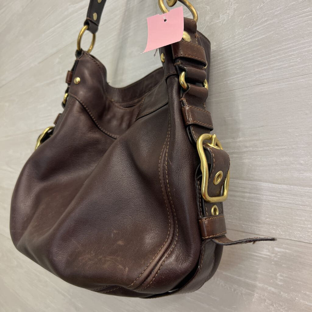 Vintage Coach Brown Distressed Leather Zoe Shoulder Purse