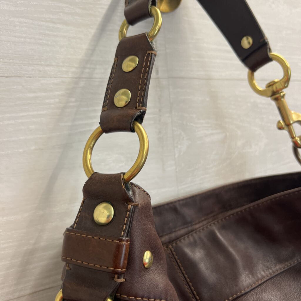 Vintage Coach Brown Distressed Leather Zoe Shoulder Purse