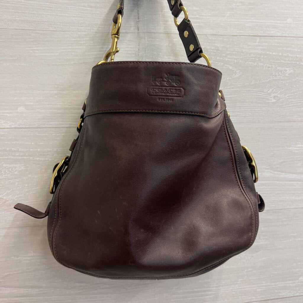 Vintage Coach Brown Distressed Leather Zoe Shoulder Purse