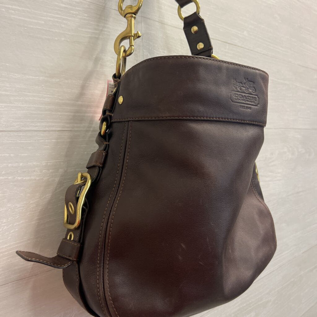 Vintage Coach Brown Distressed Leather Zoe Shoulder Purse