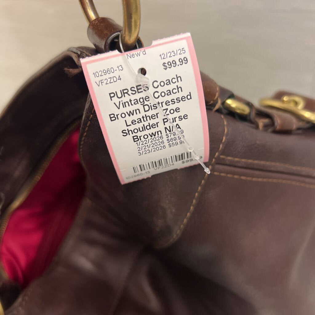 Vintage Coach Brown Distressed Leather Zoe Shoulder Purse