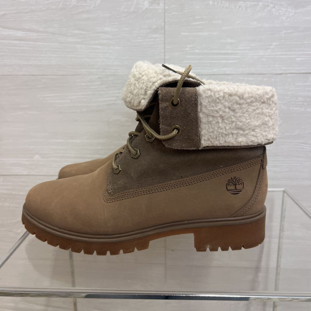 Timberland Light Brown Jayne Waterproof Teddy Fleece Fold Down Boots 8.5