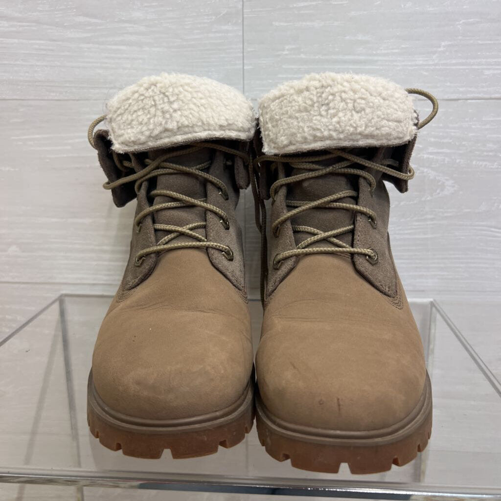Timberland Light Brown Jayne Waterproof Teddy Fleece Fold Down Boots 8.5