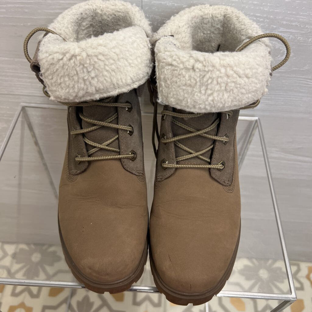 Timberland Light Brown Jayne Waterproof Teddy Fleece Fold Down Boots 8.5