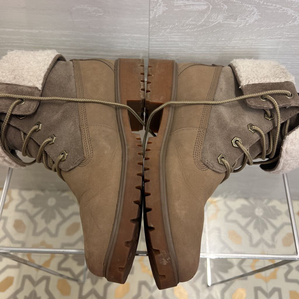 Timberland Light Brown Jayne Waterproof Teddy Fleece Fold Down Boots 8.5
