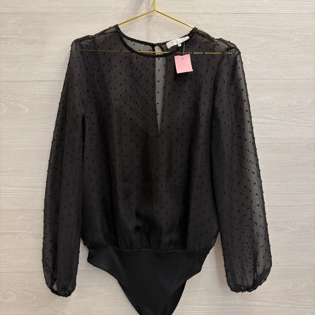 WAYF Black Dot Detail Long Sleeve Bodysuit Top Medium