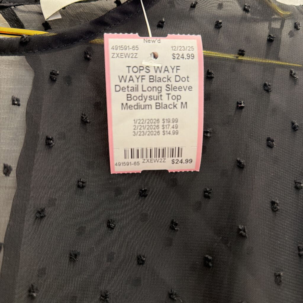WAYF Black Dot Detail Long Sleeve Bodysuit Top Medium