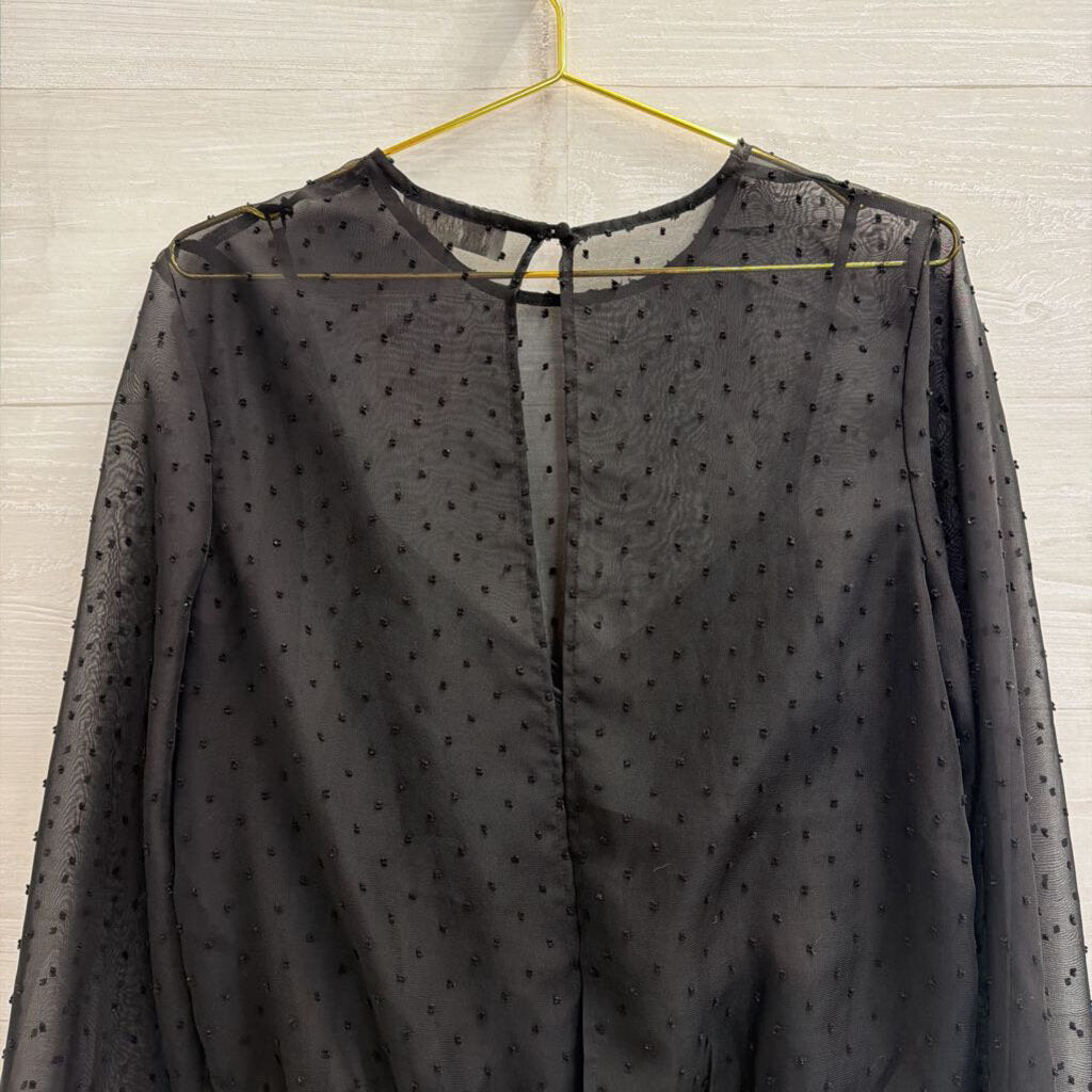 WAYF Black Dot Detail Long Sleeve Bodysuit Top Medium