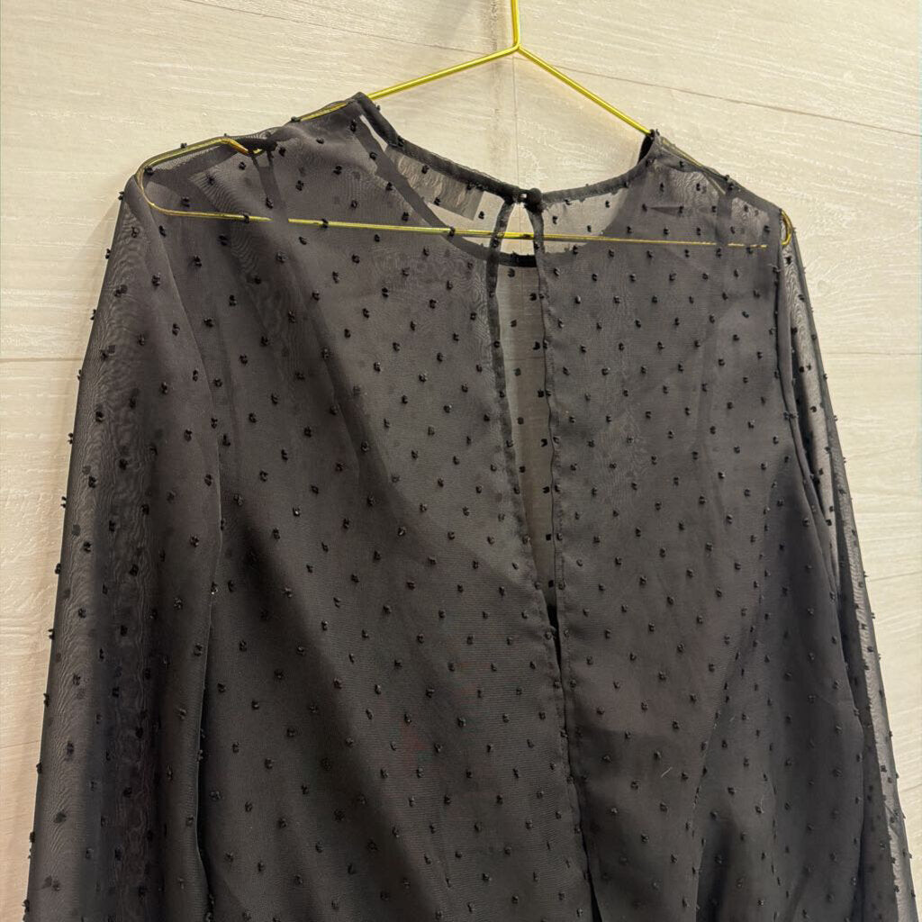 WAYF Black Dot Detail Long Sleeve Bodysuit Top Medium