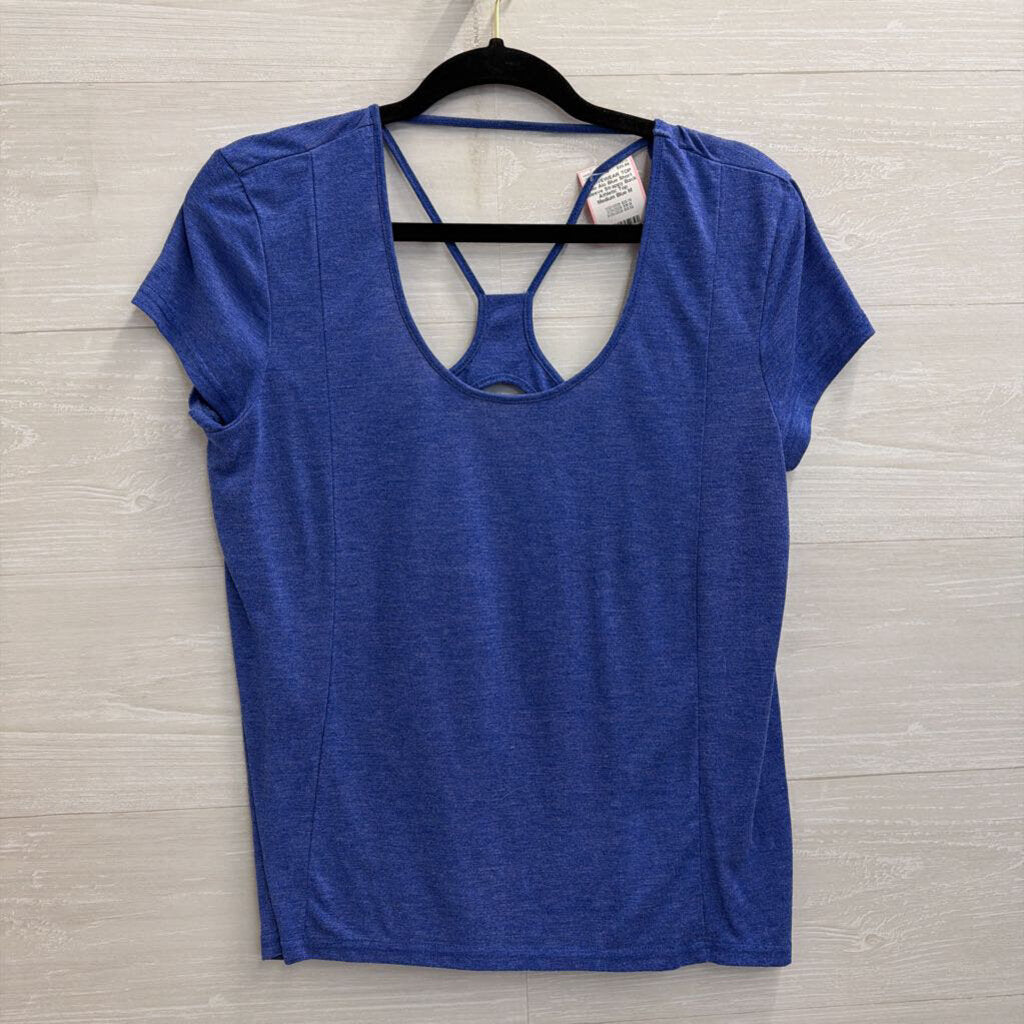 Alo Blue Short Sleeve Strappy Back Athletic Top Medium