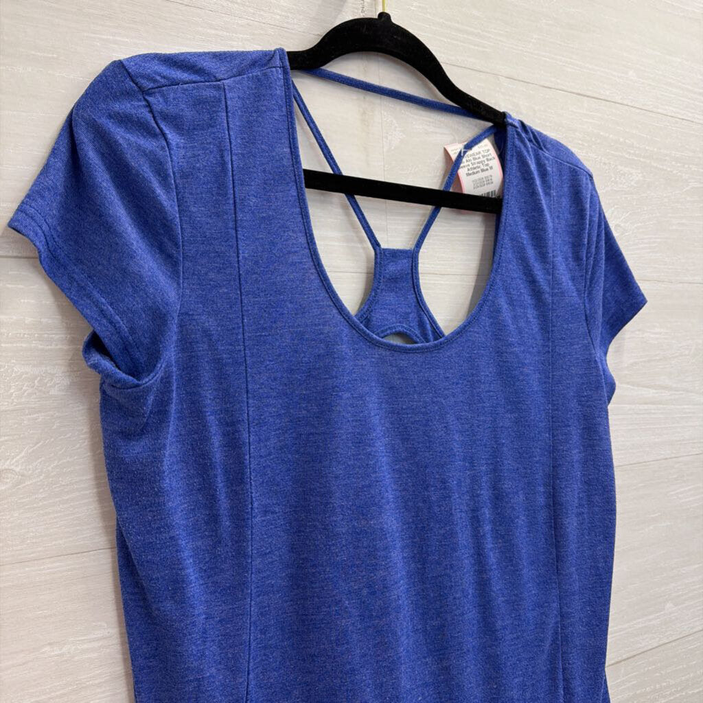 Alo Blue Short Sleeve Strappy Back Athletic Top Medium
