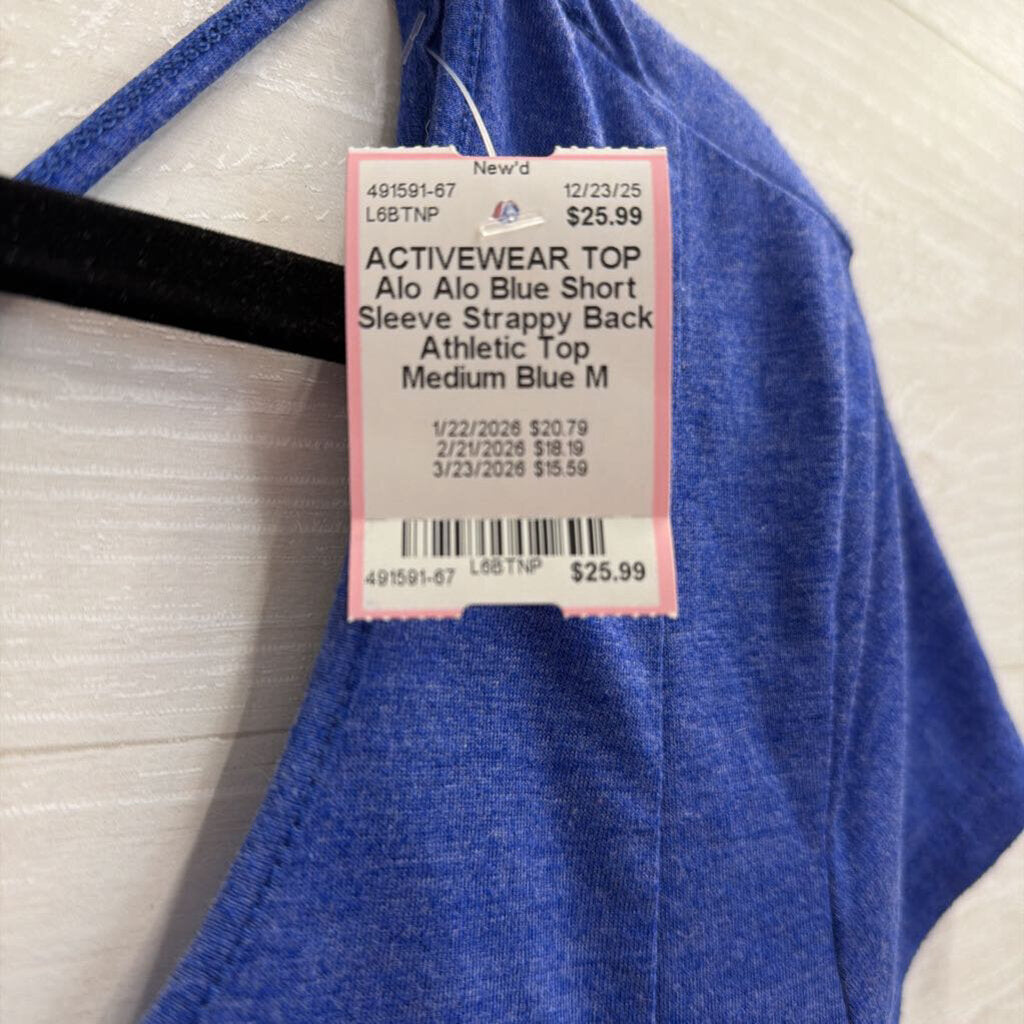 Alo Blue Short Sleeve Strappy Back Athletic Top Medium