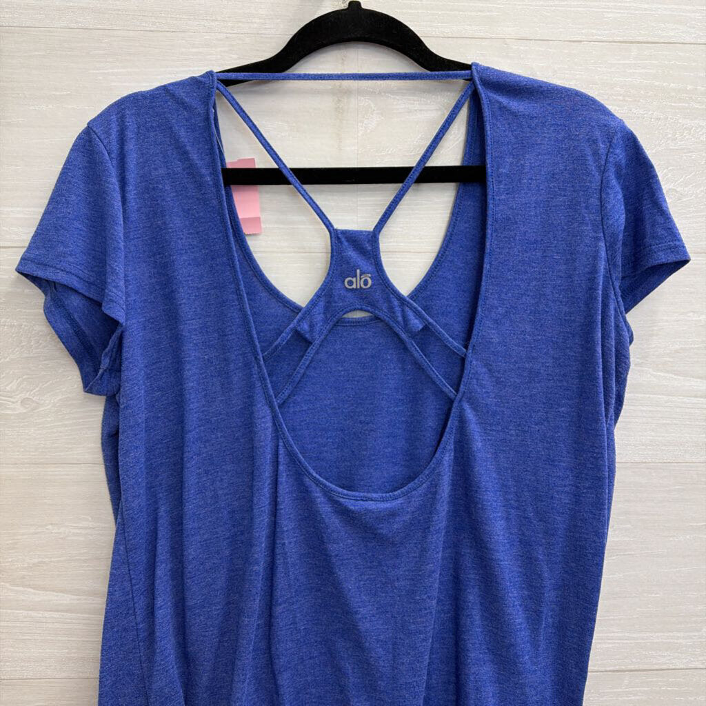 Alo Blue Short Sleeve Strappy Back Athletic Top Medium